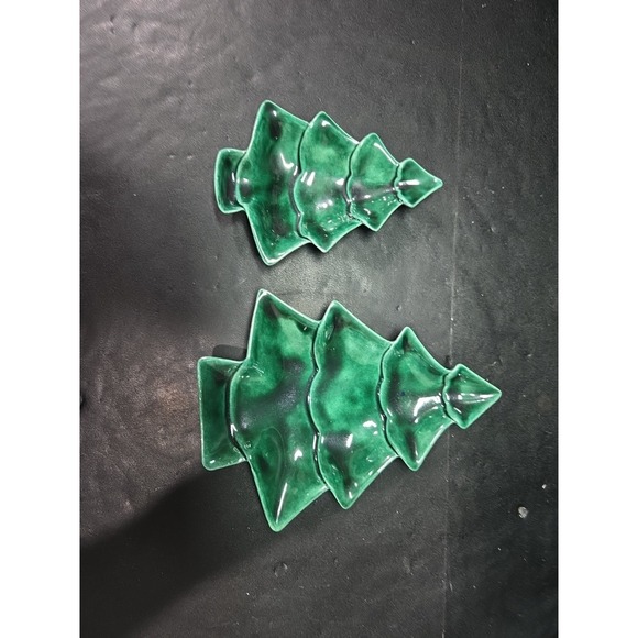 Stacking Christmas Tree Dishes, Vintage Ceramic Nesting Set‎ of 2, MCM Decor - Picture 2 of 9